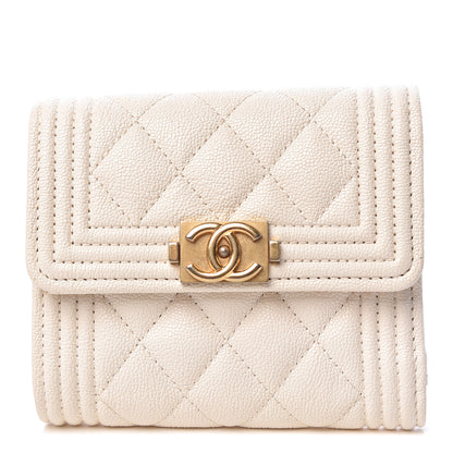 Chanel Caviar Quilted Compact Boy Flap Wallet White 1 of 9
