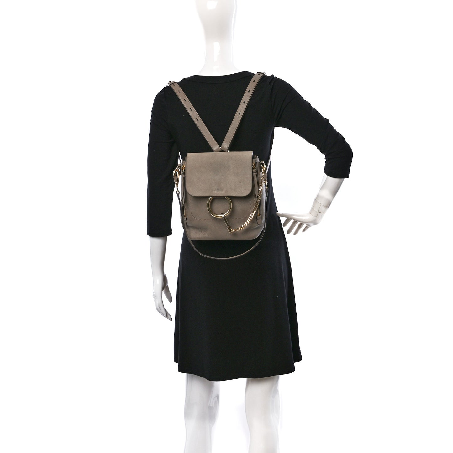 Suede Calfskin Small Faye Backpack Motty Grey