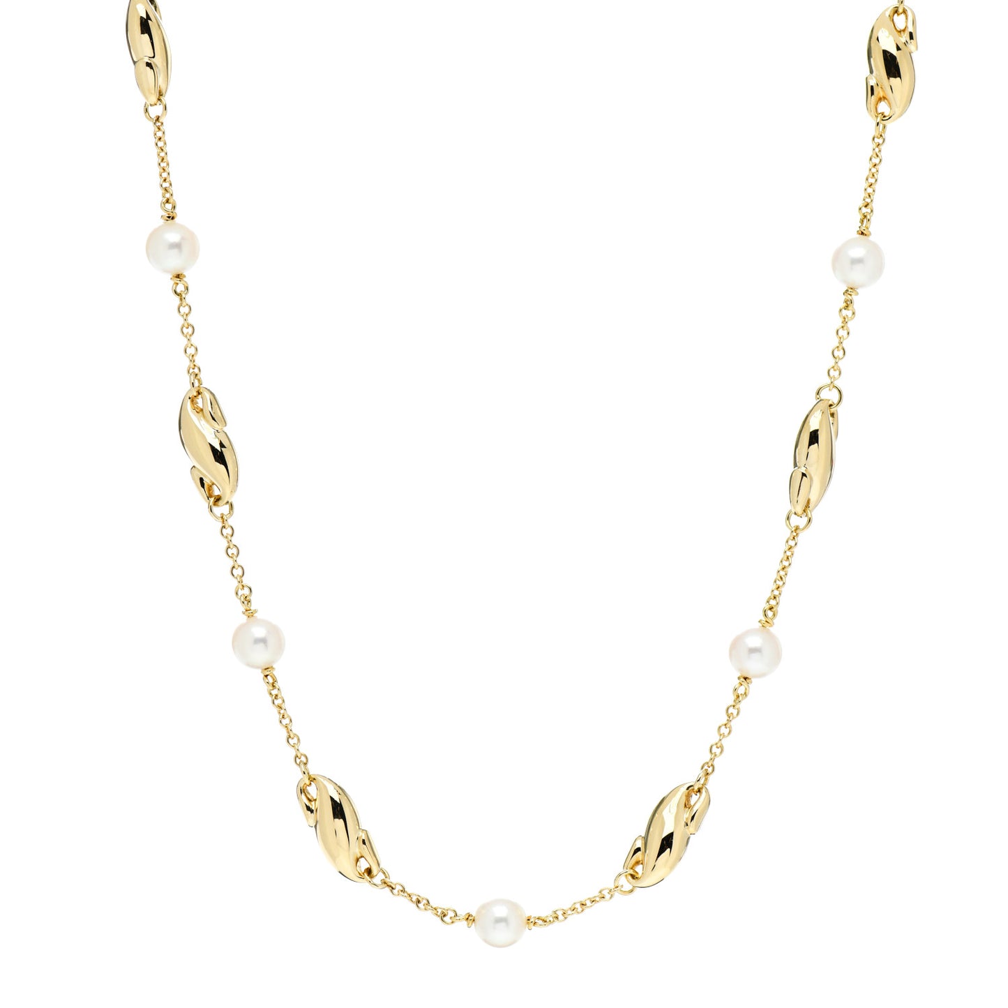 18K Yellow Gold Pearl Elsa Peretti Scroll Swirl Necklace