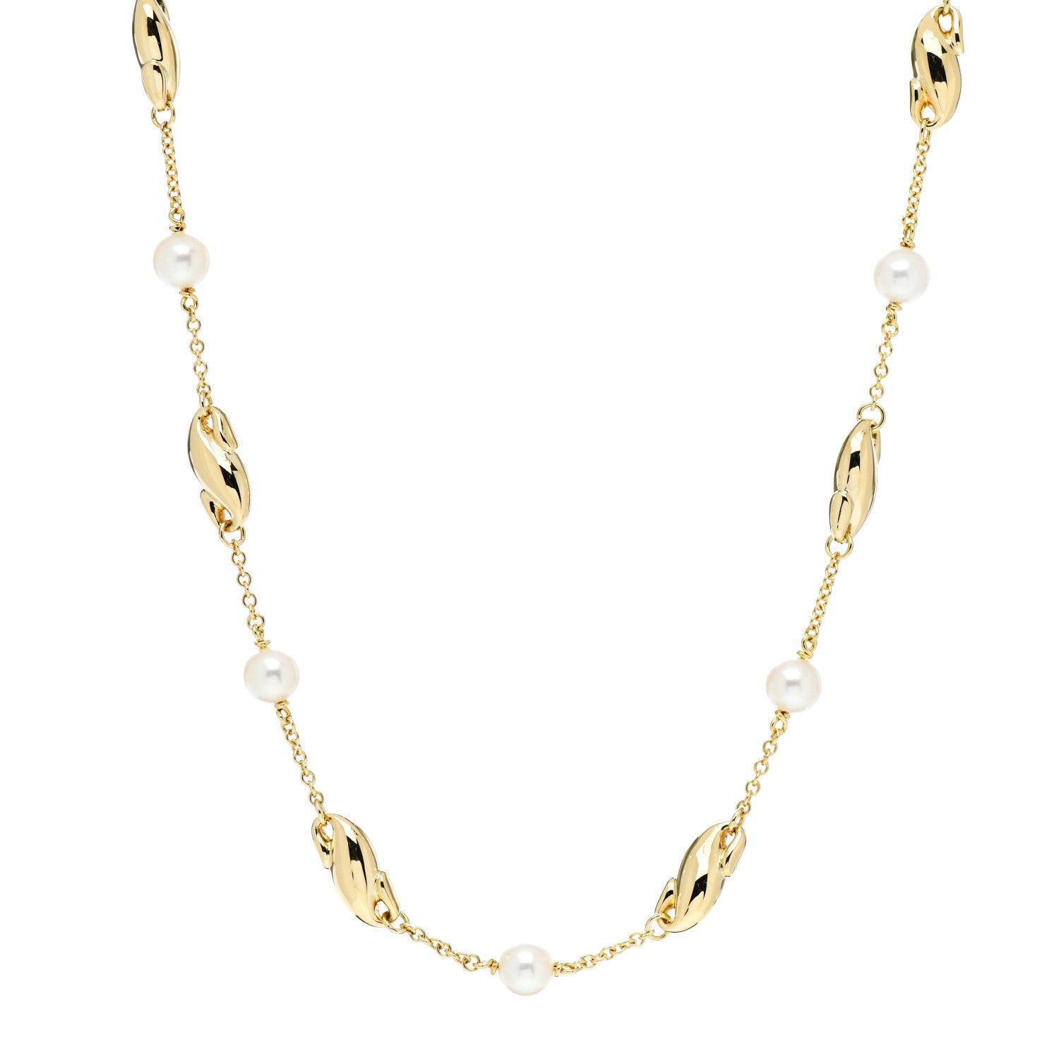 Tiffany 18K Yellow Gold Pearl Elsa Peretti Scroll Swirl Necklace 1 of 5