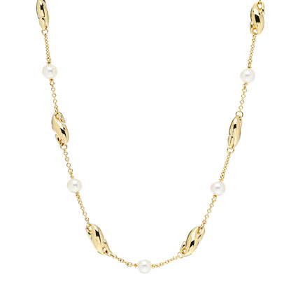 Tiffany 18K Yellow Gold Pearl Elsa Peretti Scroll Swirl Necklace 1 of 5