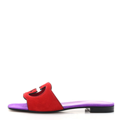 Gucci Kid Scamosciato Interlocking G Cut Out Slide Sandals 38.5 Purple Red 1 of 7