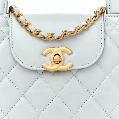 Chanel Shiny Aged Calfskin Quilted Nano Kelly Shopper Light Blue 8 of 12