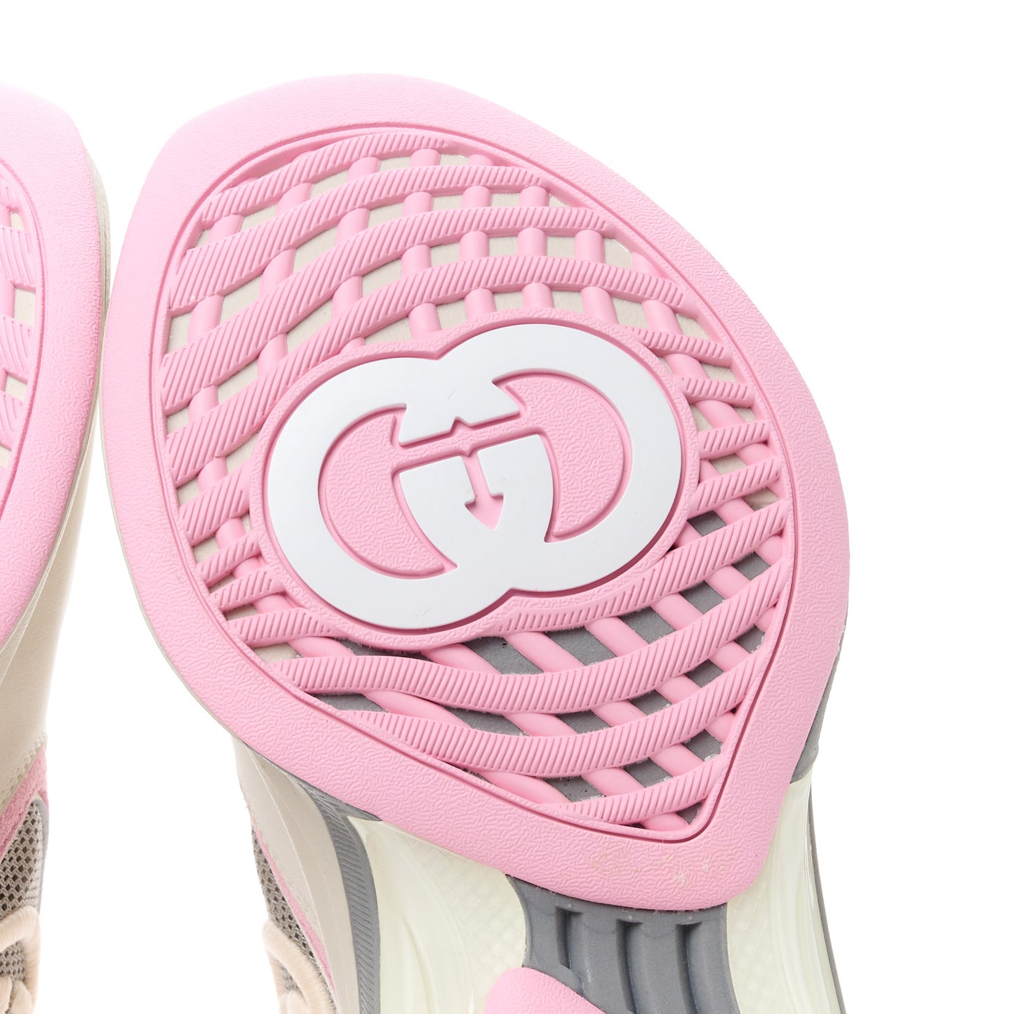 Technical Knit Fabric Suede Calfskin Womens Gucci Run Sneakers 38 Off White Pink Grey