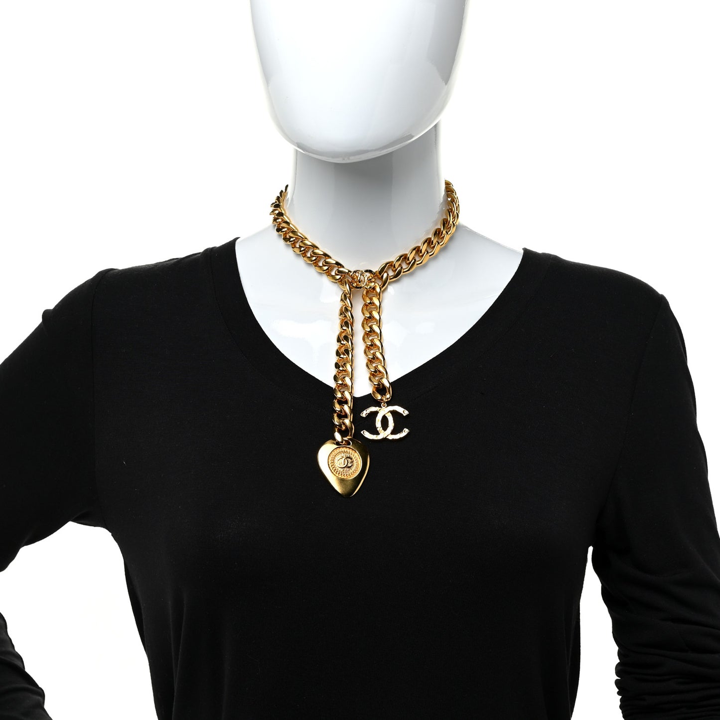 Metal Chain Link CC Pendant Choker Necklace Gold
