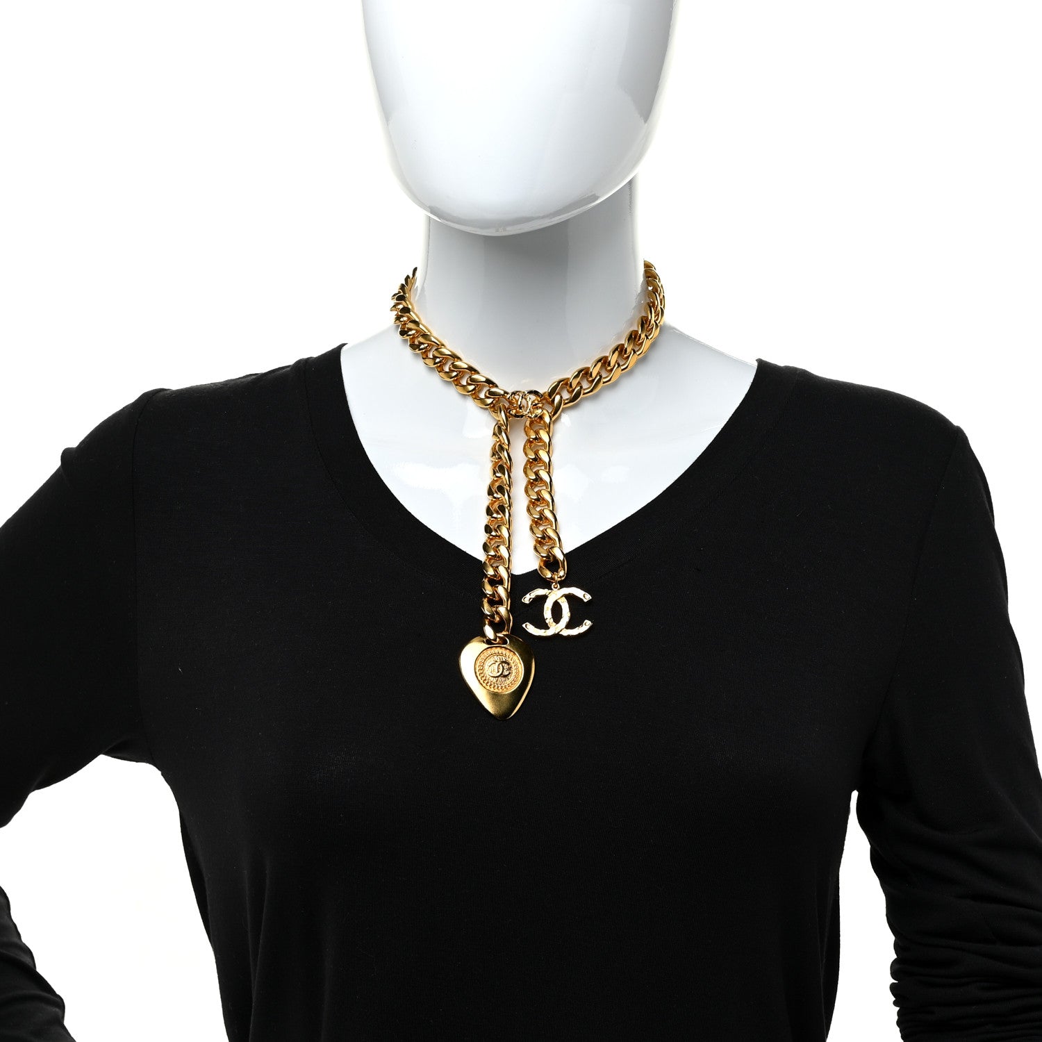 Chanel Metal Chain Link CC Pendant Choker Necklace Gold 2 of 6