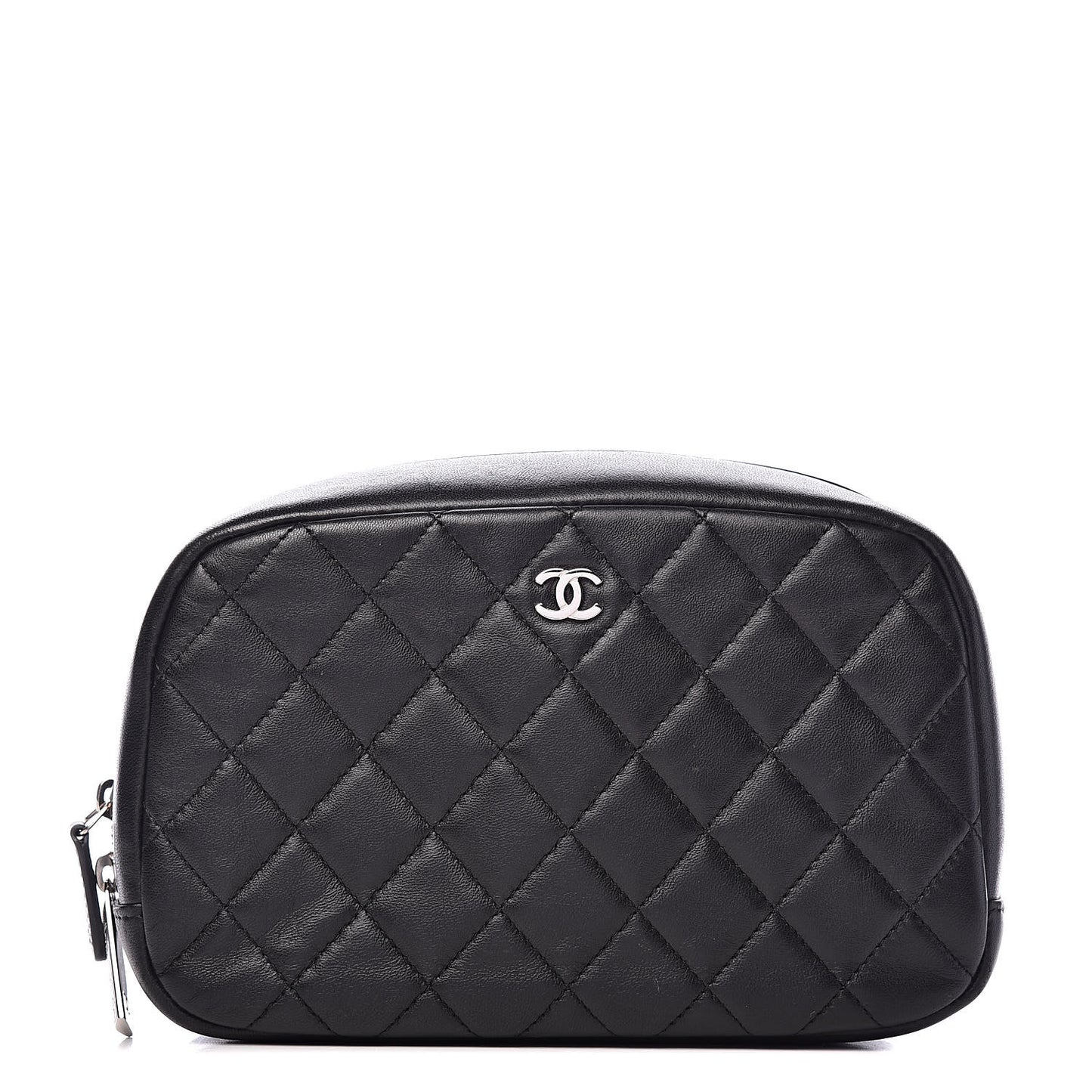 Lambskin Quilted Medium Curvy Pouch Cosmetic Case Black