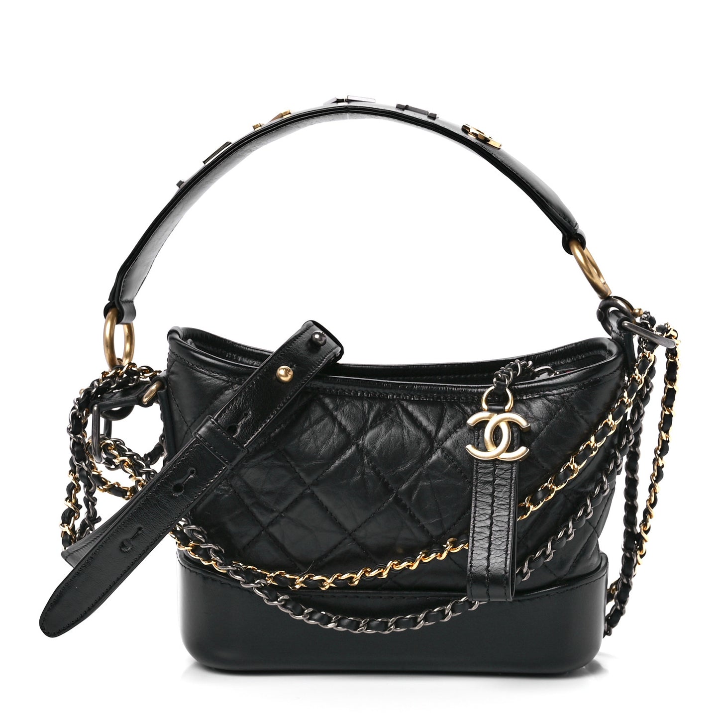 Aged Calfskin Quilted Small Gabrielle Logo Hobo Black