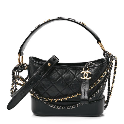 Chanel Aged Calfskin Quilted Small Gabrielle Logo Hobo Black 1 of 11