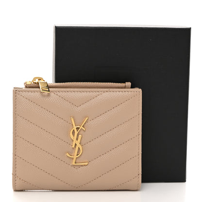 Saint Laurent SAINT LAURENT Grain De Poudre Matelasse Chevron Monogram Zipped Card Case Dark Beige 8 of 8