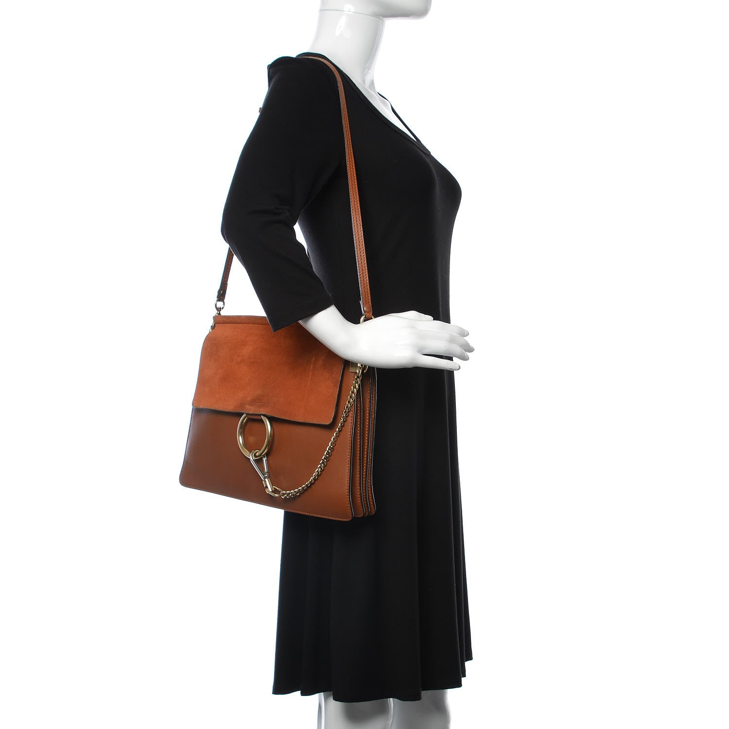 Chloe Suede Calfskin Medium Faye Shoulder Bag Tobacco 2 of 7