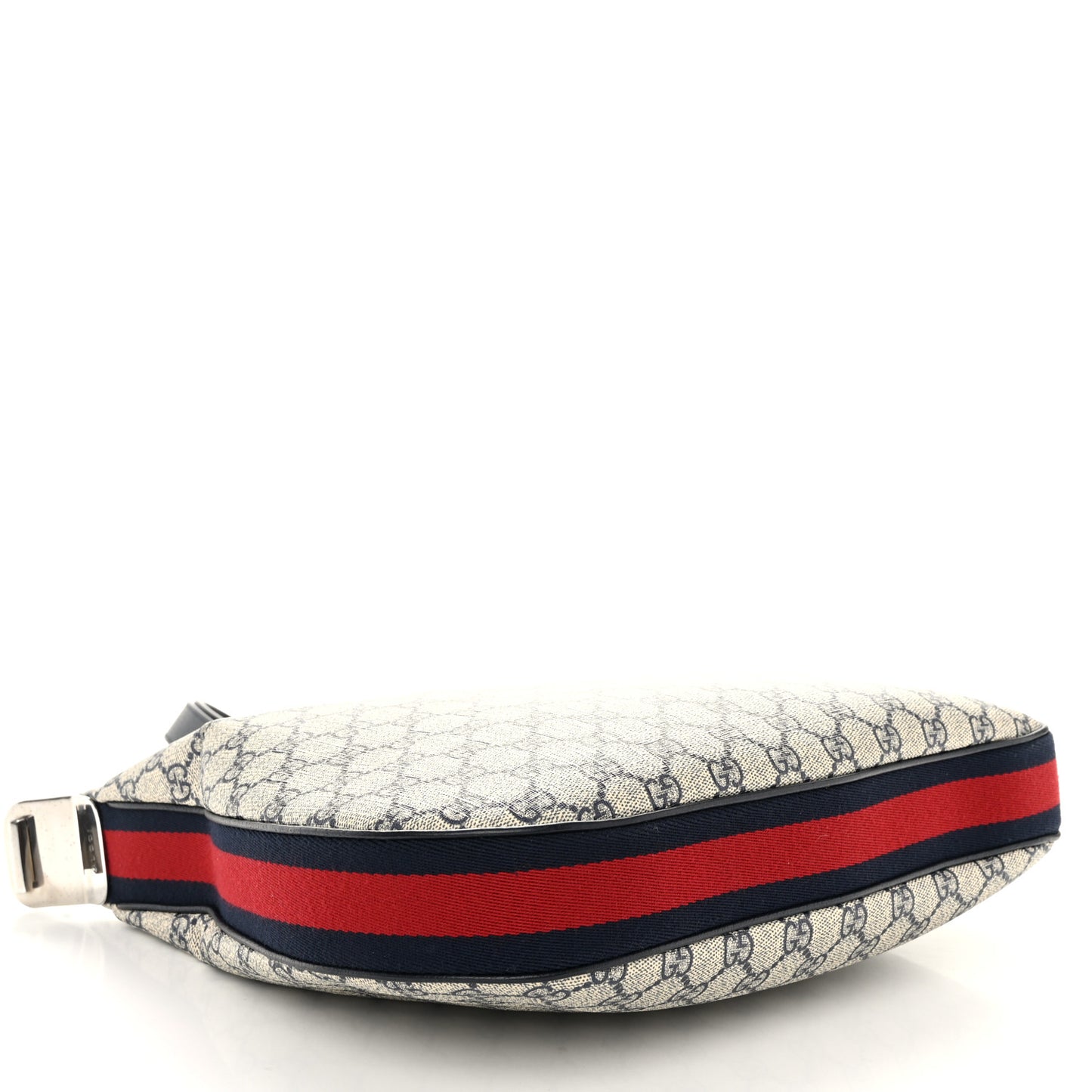 GG Supreme Monogram Textured Calfskin Web Large Attache Shoulder Bag Beige Blue