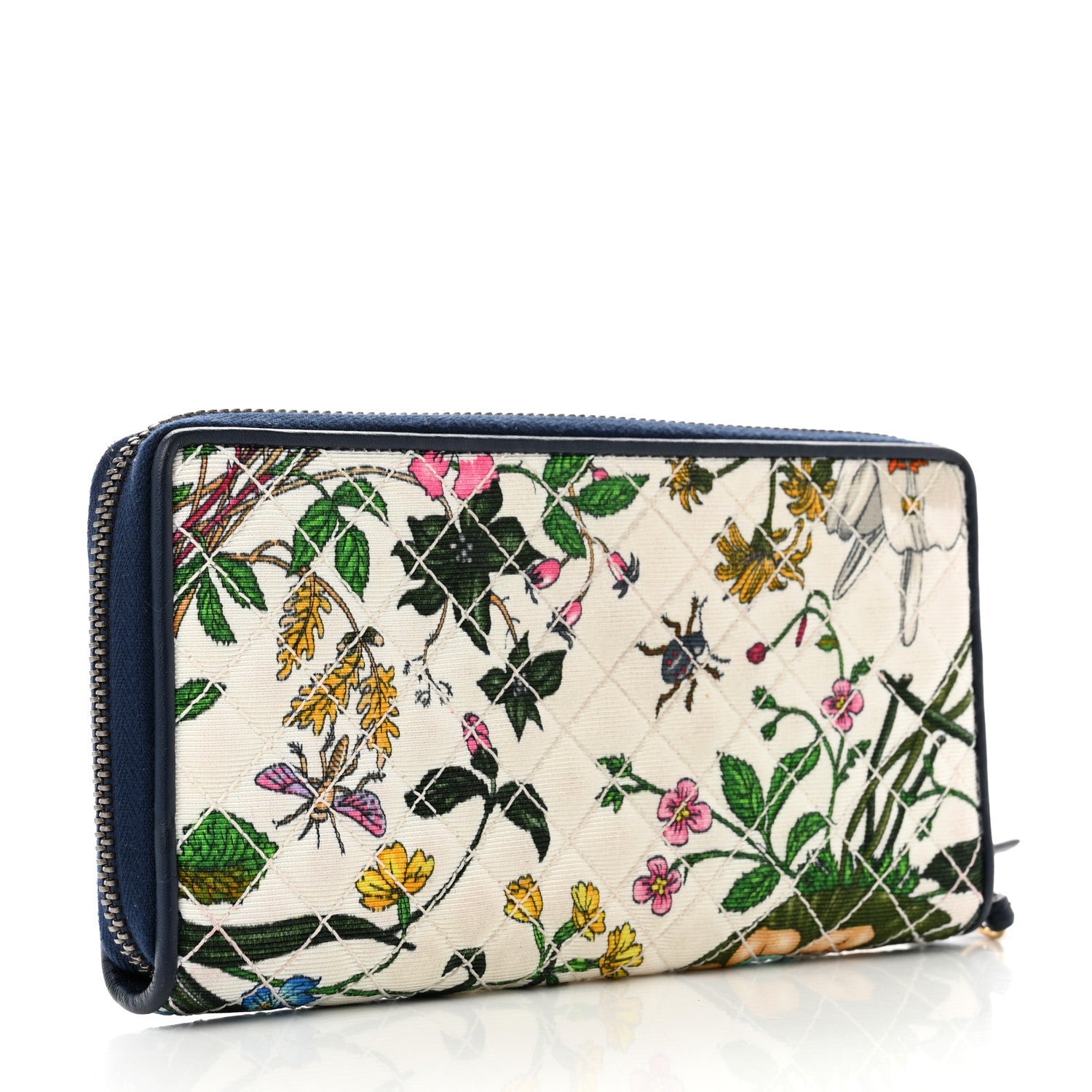 Gucci Canvas Flora Floral Trapuntata Zumi Zip Around Wallet Great White Multicolor Blue Agata 3 of 9