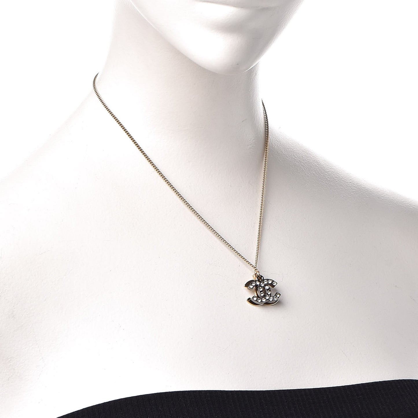 Crystal Double CC Necklace Gold Ruthenium