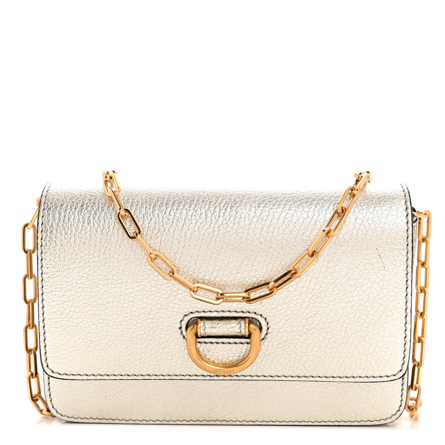 Burberry Metallic Hayes Goatskin D-Ring Mini Bag Silver 1 of 12