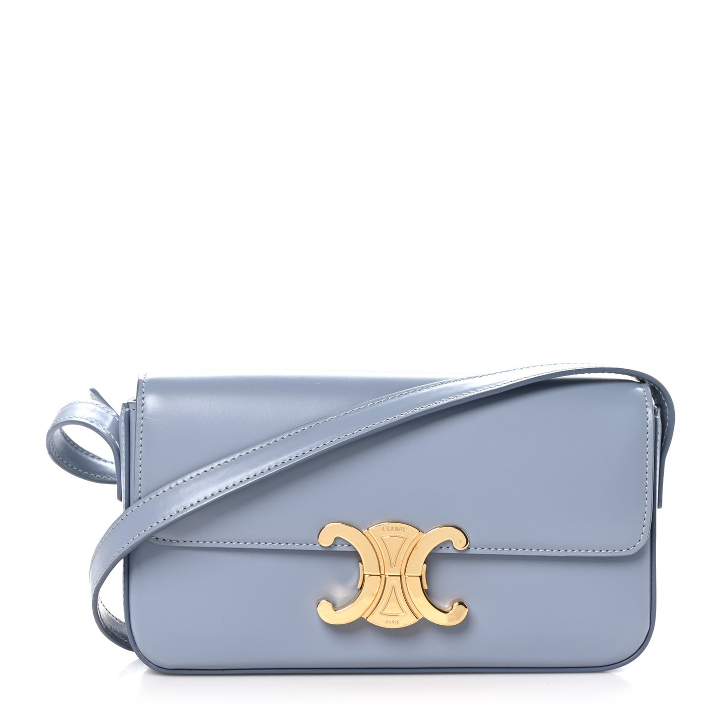 Shiny Calfskin Triomphe Shoulder Bag Arctic Blue