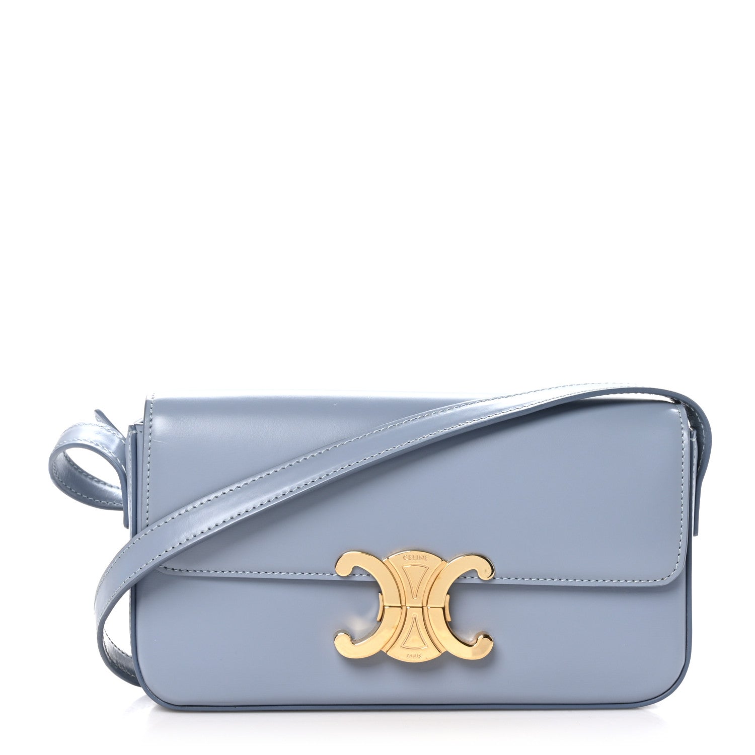 Celine Shiny Calfskin Triomphe Shoulder Bag Arctic Blue 1 of 10