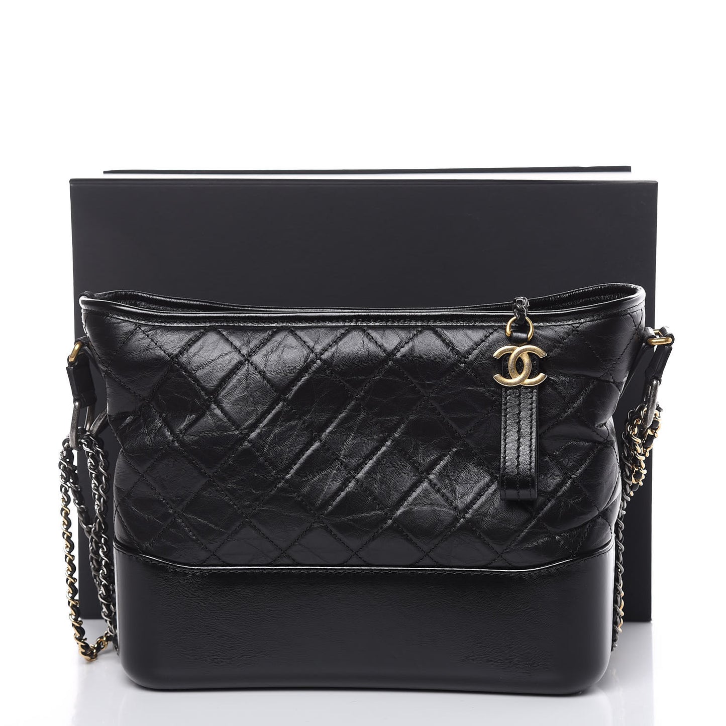 Aged Calfskin Quilted Medium Gabrielle Hobo Black