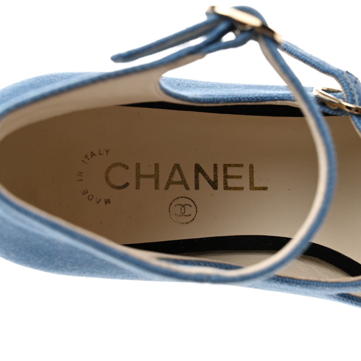 Chanel Denim Grosgrain Cap Toe Mary Jane Flats 37.5 Blue 7 of 9