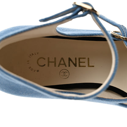 Chanel Denim Grosgrain Cap Toe Mary Jane Flats 37.5 Blue 7 of 9