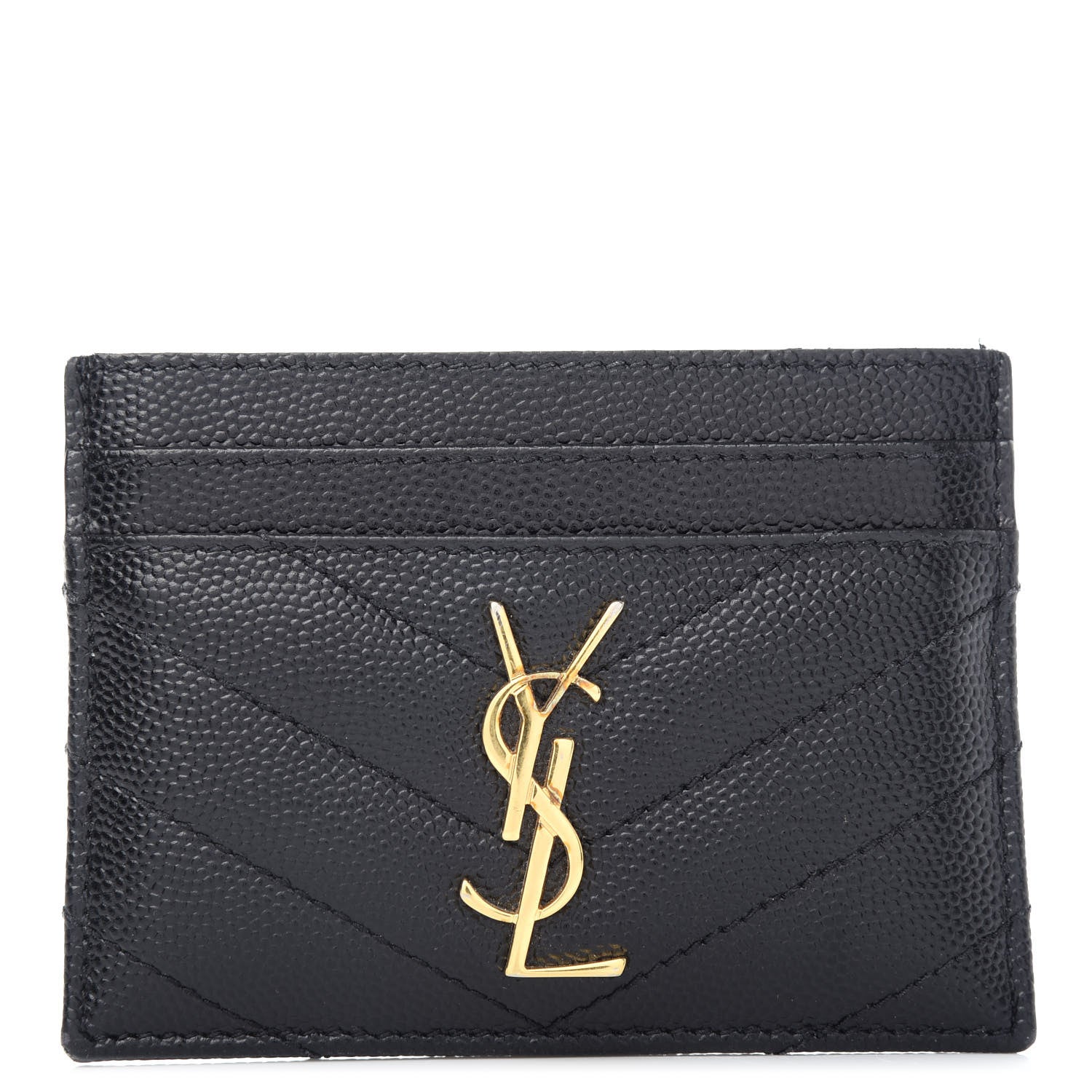 Saint Laurent Grain De Poudre Matelasse Chevron Monogram Credit Card Case Black 1 of 5