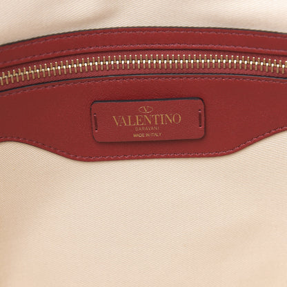 Valentino Garavani Calfskin Canvas Chevron Inlay Rockstud Shoulder Tote Red White Blue 6 of 11