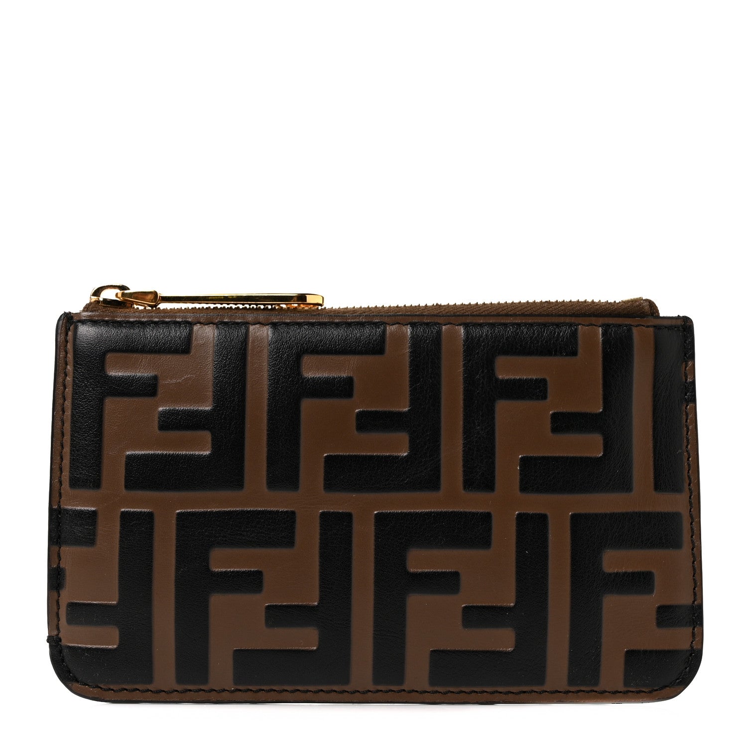 Fendi Vitello Soft F is Fendi Bi-Color FF 1974 Embossed Key Case Pouch Maya Black 1 of 9