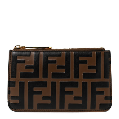 Fendi Vitello Soft F is Fendi Bi-Color FF 1974 Embossed Key Case Pouch Maya Black 1 of 9