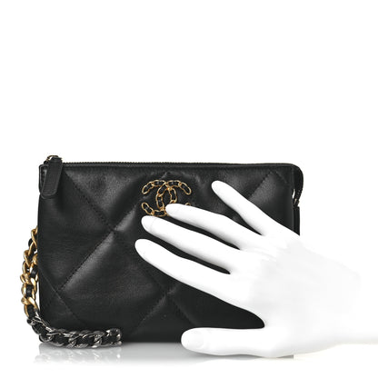 Chanel Shiny Goatskin Quilted Small Chanel 19 Pouch With Handle Black 2 of 12