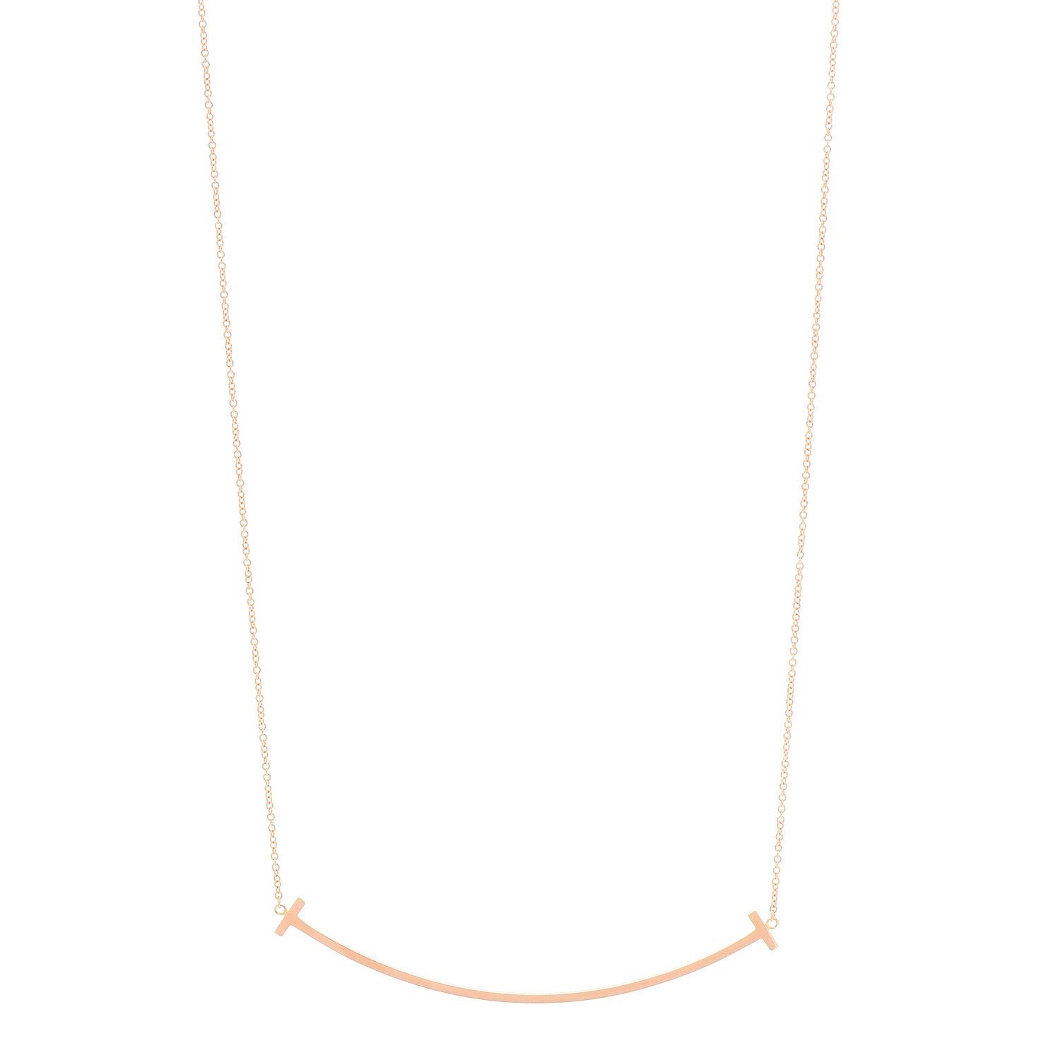 Tiffany 18K Rose Gold Large T Smile Pendant Necklace 1 of 6