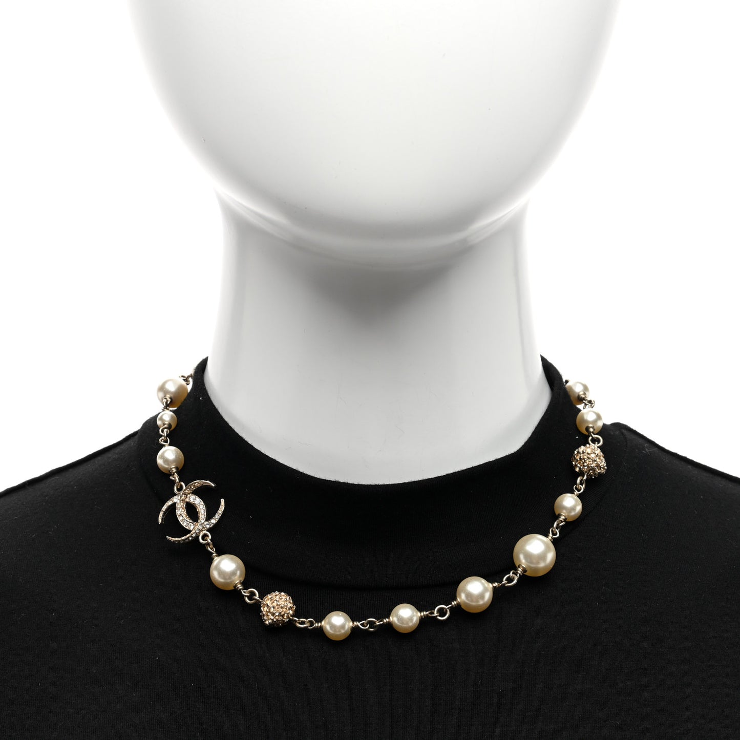 Pearl Crystal CC Moon Necklace Gold White