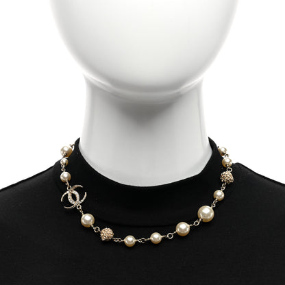 Chanel Pearl Crystal CC Moon Necklace Gold White 2 of 4