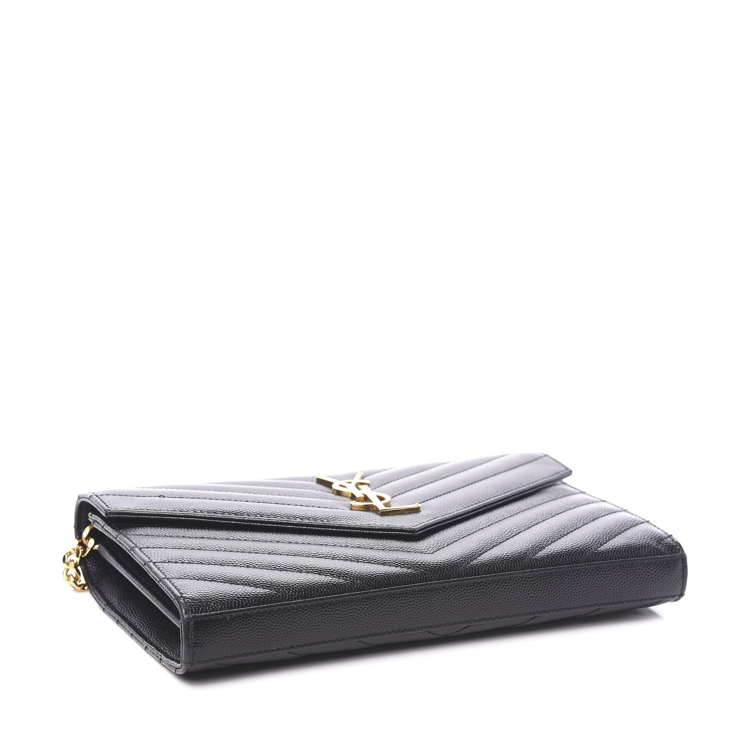 Saint Laurent Grain De Poudre Matelasse Chevron Monogram Chain Wallet Black 3 of 8