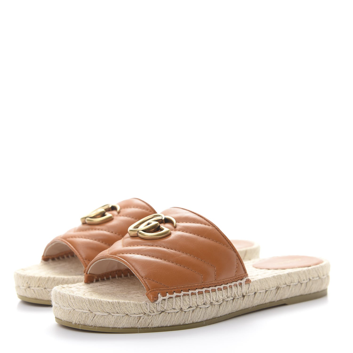 Gucci Nappa Matelasse GG Marmont Espadrille Slide Sandals 37 Cognac 3 of 10