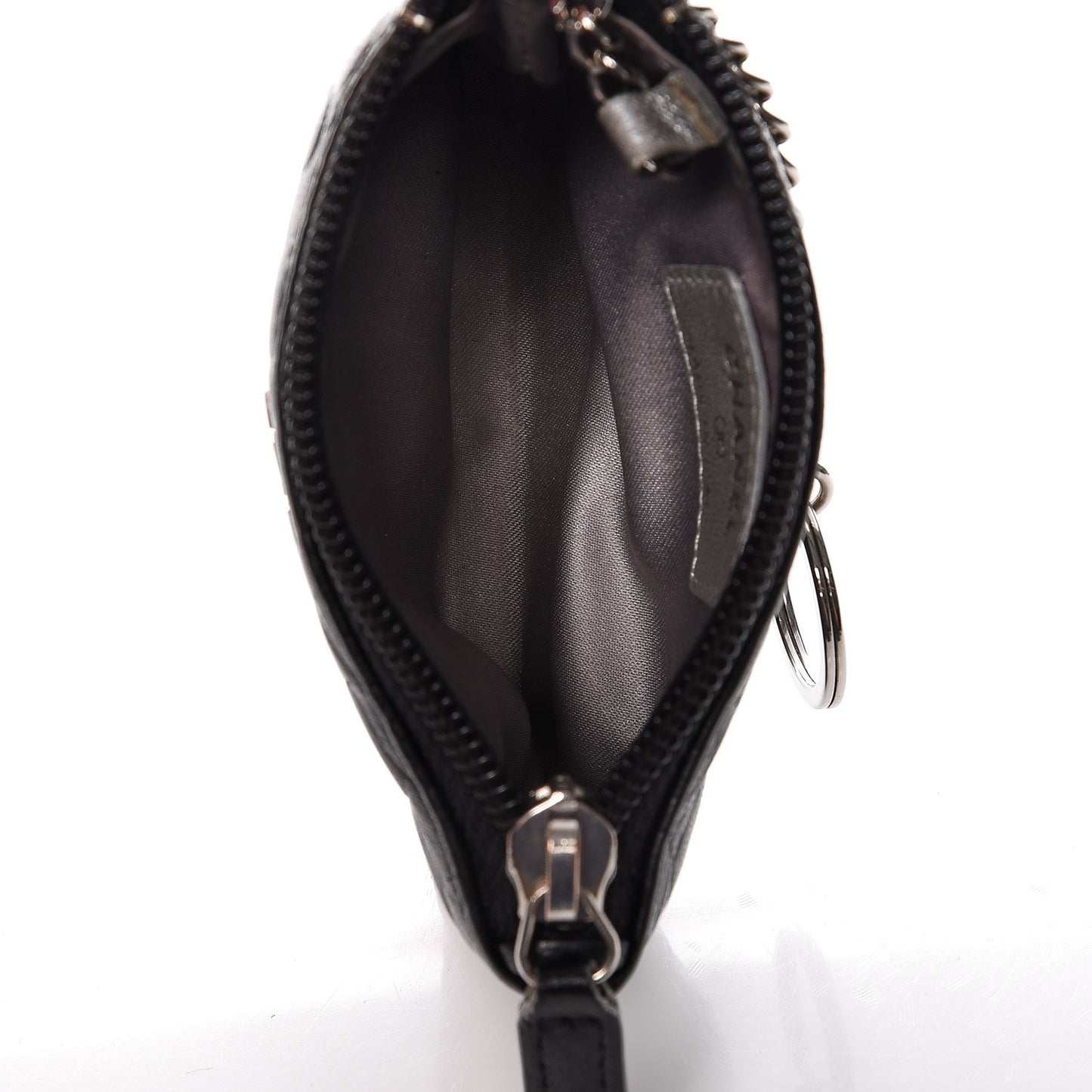 Lambskin Camellia Embossed Key Holder Case Black