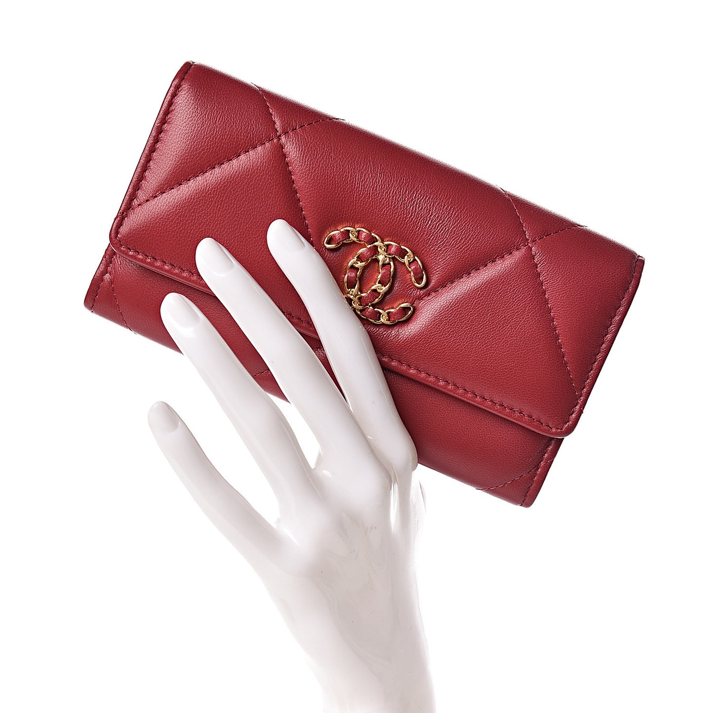 Goatskin Quilted 19 Flap Wallet Red