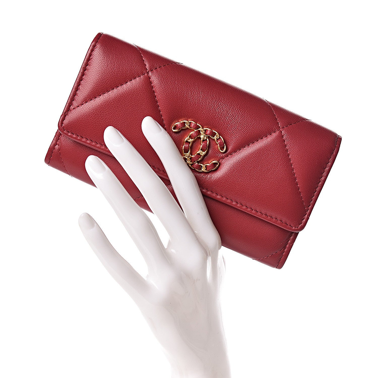 Chanel Goatskin Quilted 19 Flap Wallet Red 2 of 8