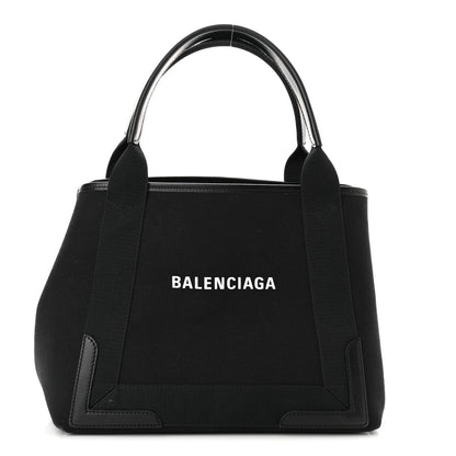 Balenciaga Cotton Canvas Calfskin S Navy Cabas Black 3 of 11