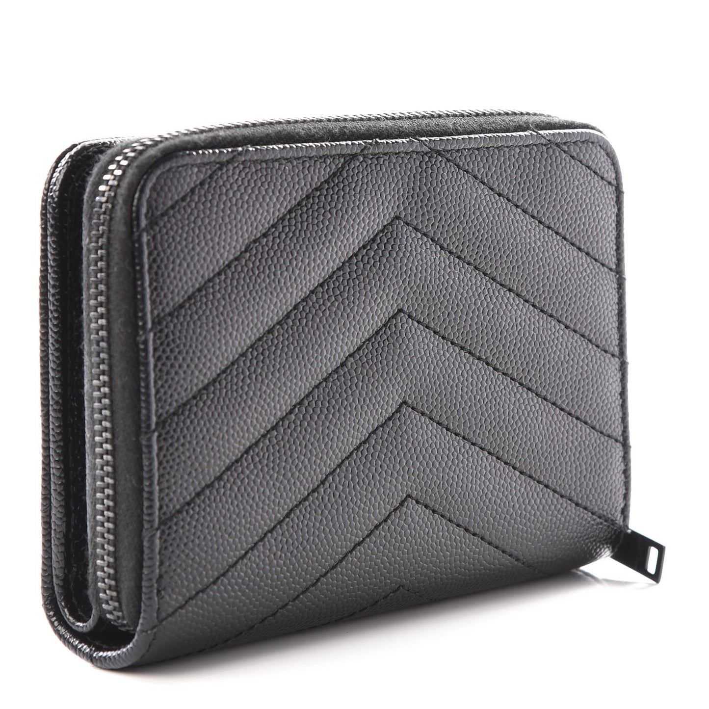 Grain De Poudre Matelasse Chevron Monogram Compact Zip Around Wallet Black