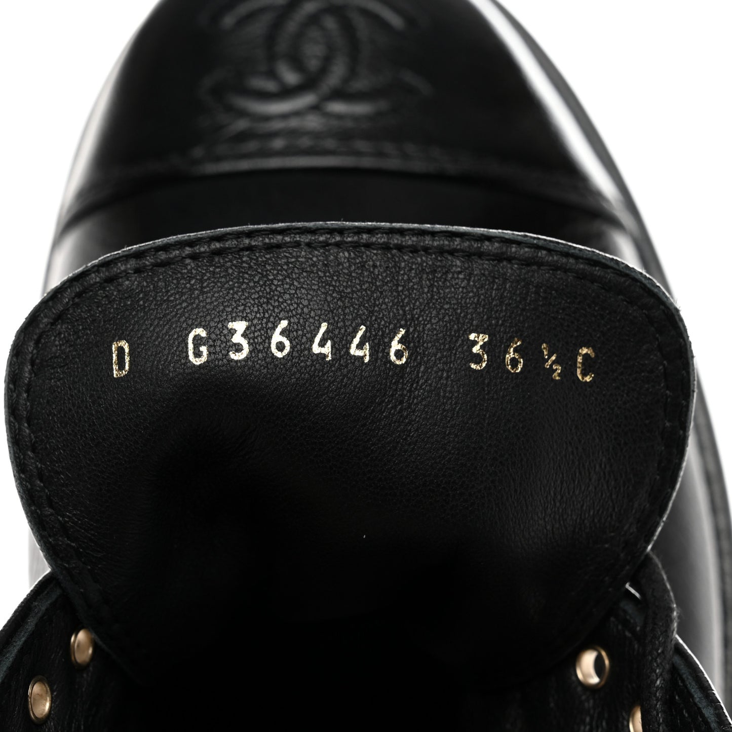Shiny Crumpled Lambskin CC Lace Up Oxfords 36.5 Black