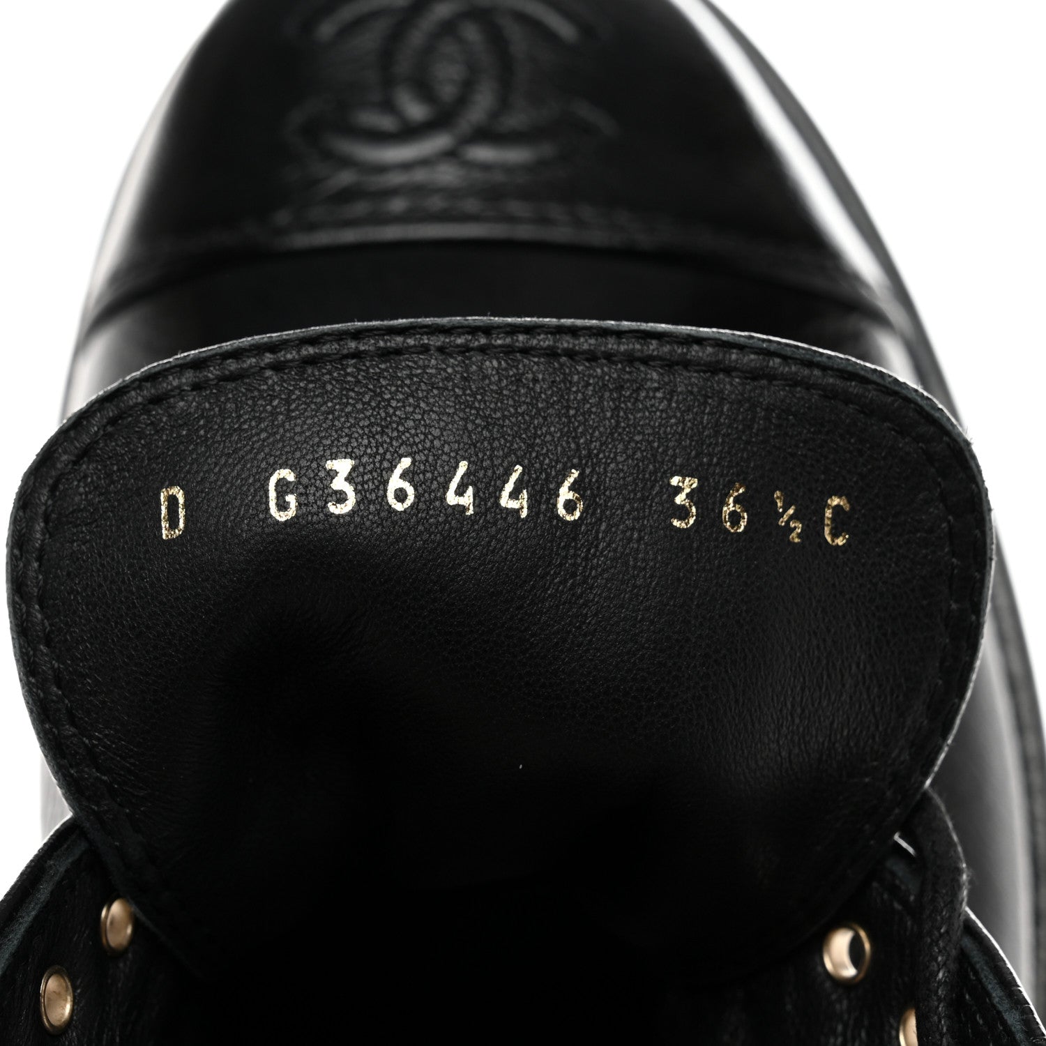 Chanel Shiny Crumpled Lambskin CC Lace Up Oxfords 36.5 Black 6 of 8