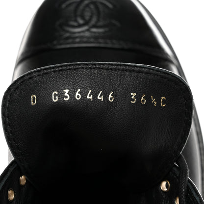 Chanel Shiny Crumpled Lambskin CC Lace Up Oxfords 36.5 Black 6 of 8
