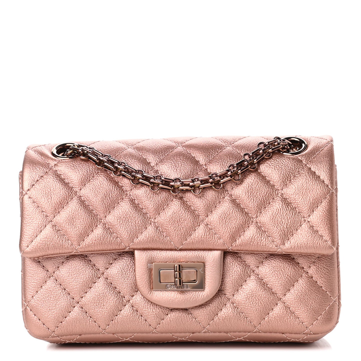 Metallic Grained Calfskin Quilted 2.55 Reissue Mini Flap Copper Pink