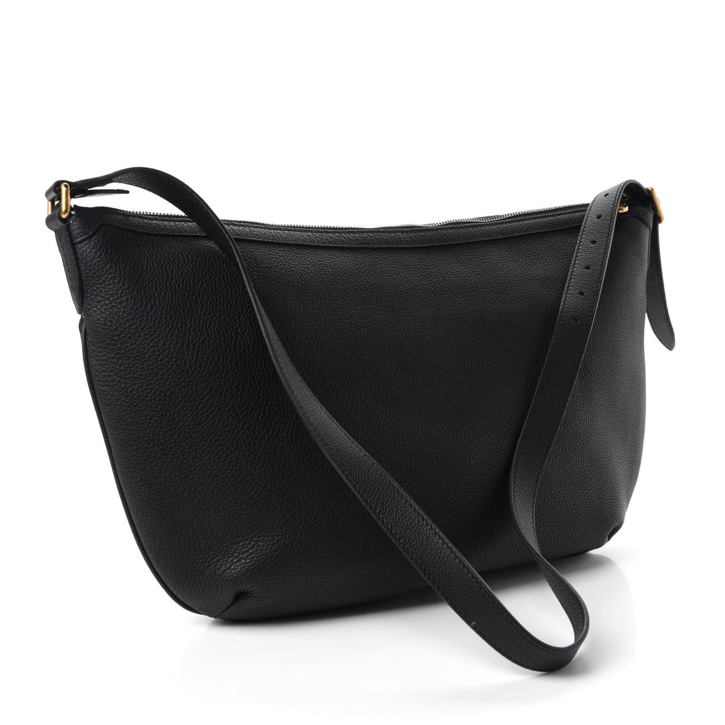 Grained Calfskin Logo Half Moon Hobo Black