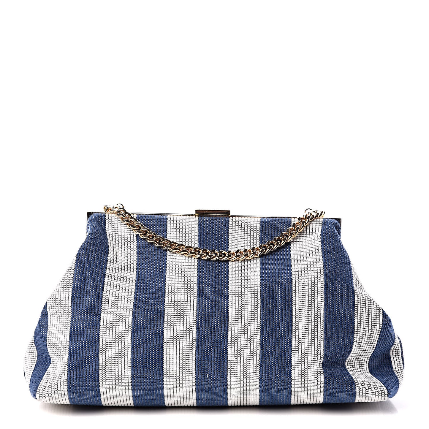 Canvas Stripe Mini Volume Chain Clutch Blue White