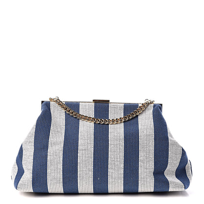Mansur Gavriel Canvas Stripe Mini Volume Chain Clutch Blue White 1 of 8