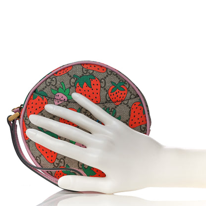 Gucci GG Supreme Monogram Strawberry Round Wrist Wallet 2 of 10