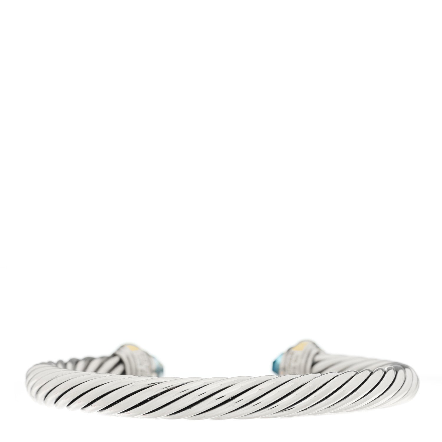 David Yurman Sterling Silver 14K Yellow Gold Blue Topaz 7mm Cable Classics Bracelet 2 of 3