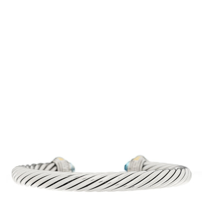 David Yurman Sterling Silver 14K Yellow Gold Blue Topaz 7mm Cable Classics Bracelet 2 of 3