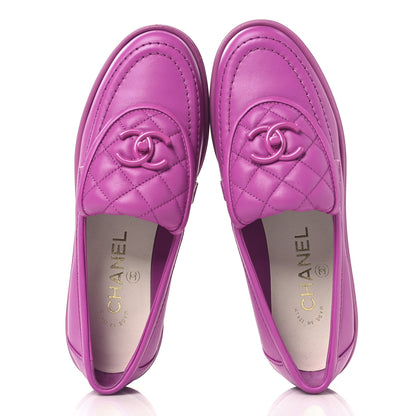 Chanel Lambskin Quilted CC Turnlock Loafers 35.5 Fuchsia 2 of 9